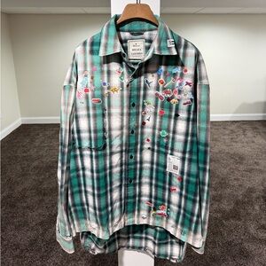 Maison Mihara Yasuhiro Distressed Green Check Flannel Shirt